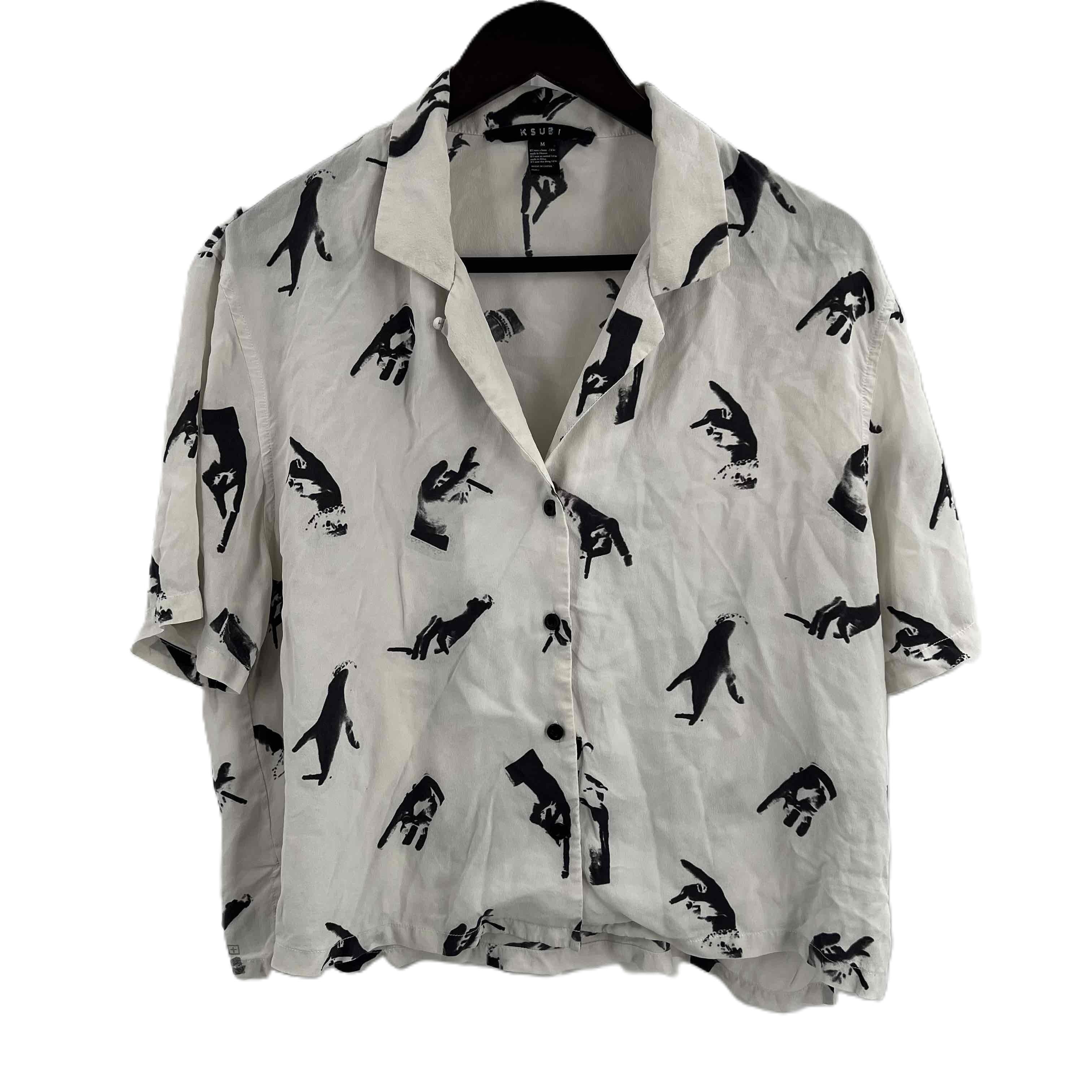 Ksubi Silk Print Durry Hands Button Up Shirt Lightweight Camp Collar Womens M